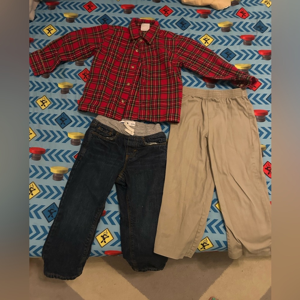 Boys Size 4T Bundle Old Navy Lined  Jeans, Nautica Pants and Flannel Shirt